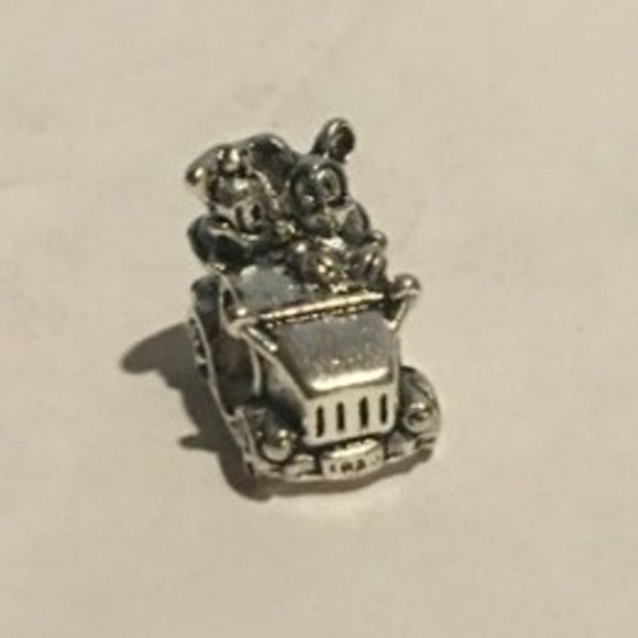 Mickey and Minnie Mouse Driving in Car Charm 925 Silver - Picture 1 of 2